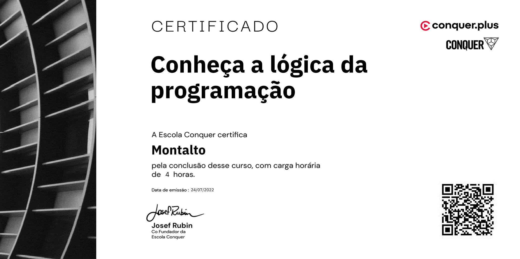 Certificado de Conheça a lógica da programação